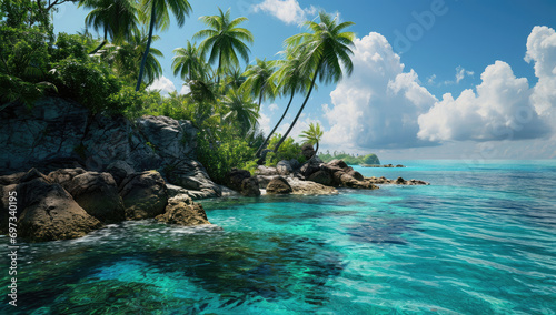 tropical island with trees