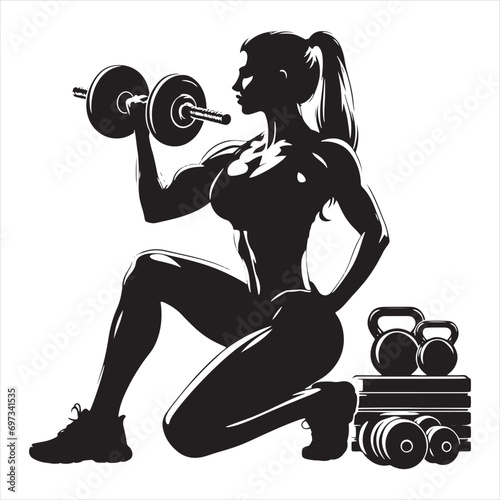 Fitness Icons Engaging in Cardio, Strength Training, and Yoga Practices with Gym Woman Silhouette Evoking Determination and Active Energy - Silhouette of Fitness
