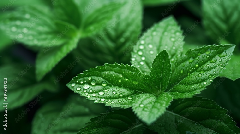 A close-up view of green leaves in the natural setting. A close-up view of green leaves in the natural setting.