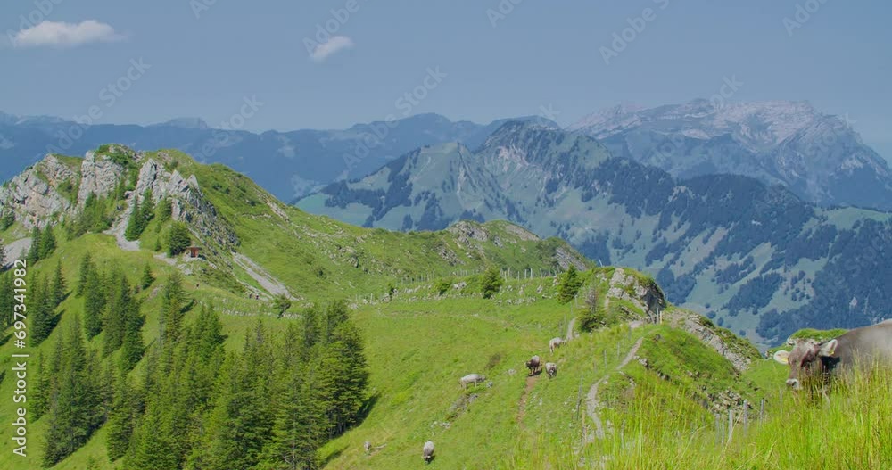 Panoramic shot at the top of a mountain in the swiss Alps Panoramic shot at the top of a mountain in the swiss Alps
