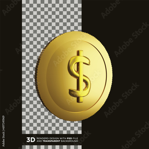 3D rendered gold coin design.