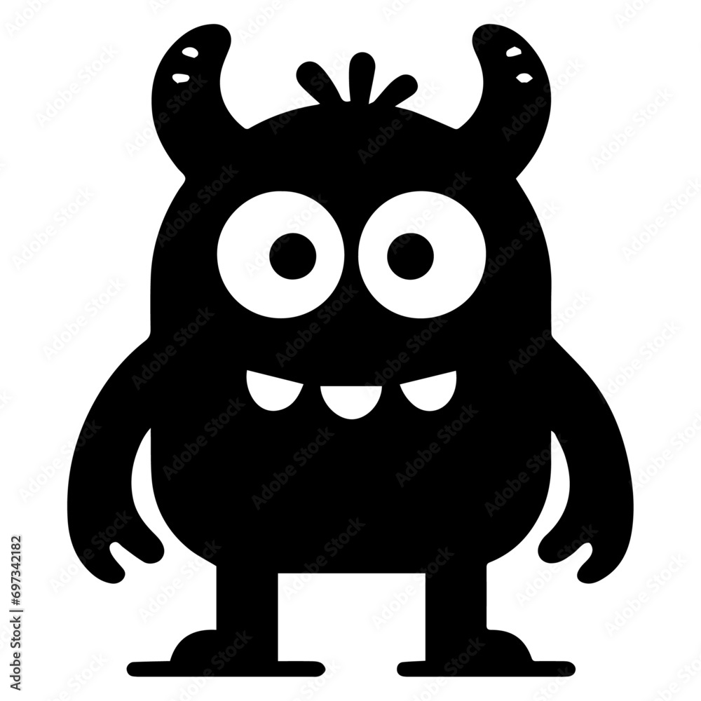 Obraz premium minimal carton funny monster Doodle character, vector silhouette, black color silhouette