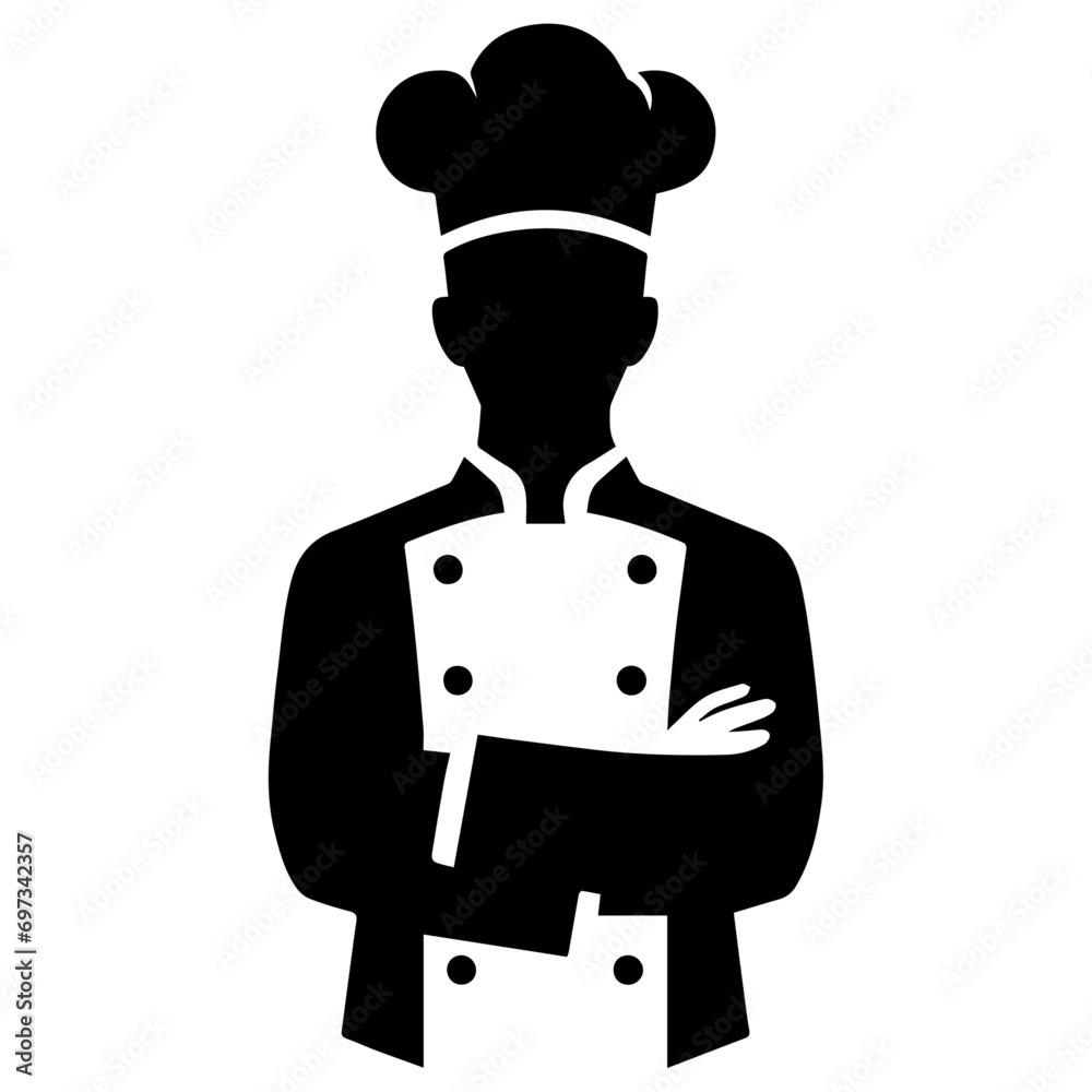 minimal chef uniform and face vector silhouette, silhouette, black color, white background
