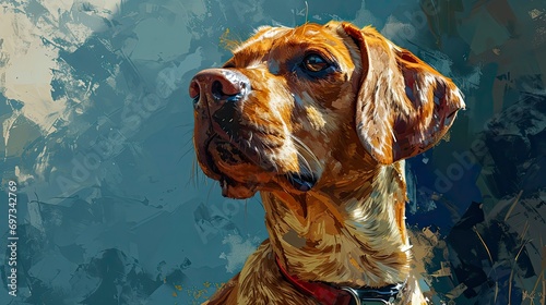 Portrait Close Happy Vizsla Puppy Dog, Comic background, Background Banner