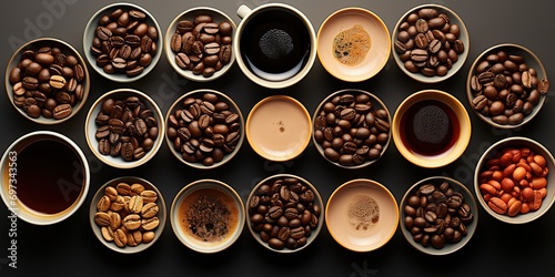 various kinds of coffee beans photographed from above. generative AI photo