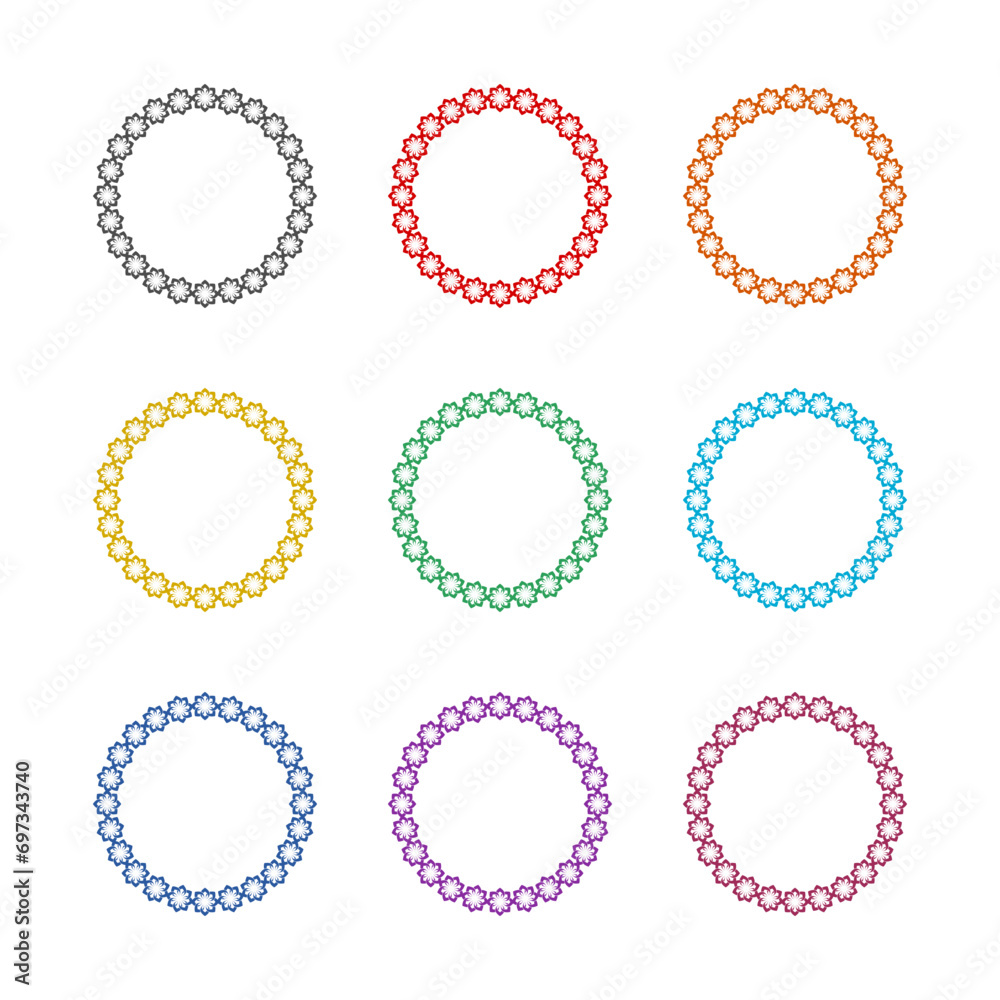 Elegant round frame flower icon isolated on white background. Set icons colorful Elegant round frame flower icon isolated on white background. Set icons colorful