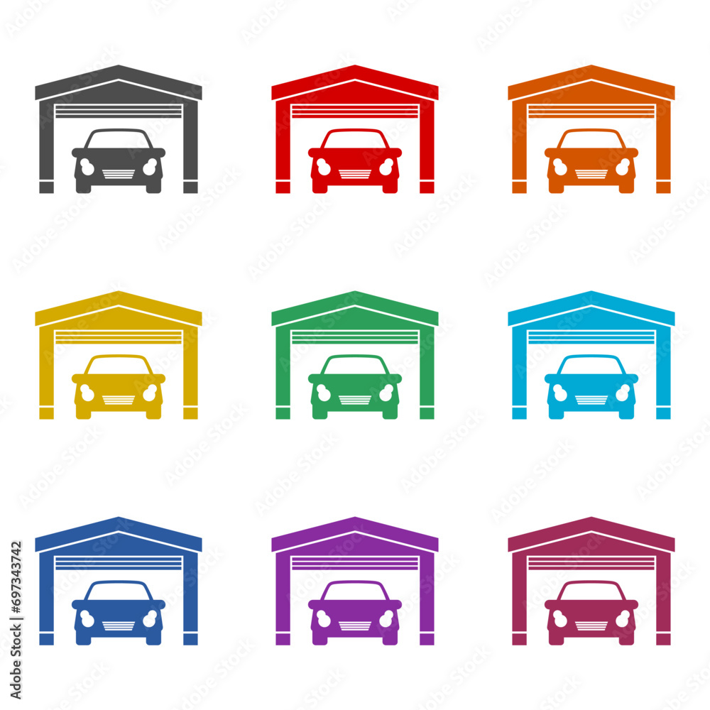 Garage car icon isolated on white background. Set icons colorful Garage car icon isolated on white background. Set icons colorful