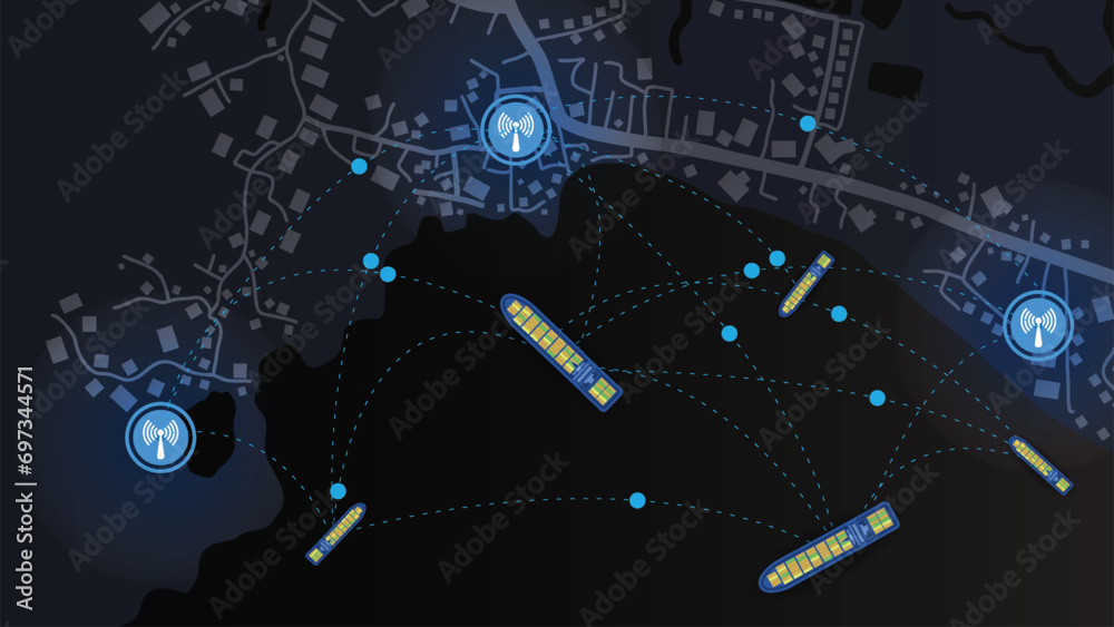 abstract background of route location map with connection antenna satellite icon symbol