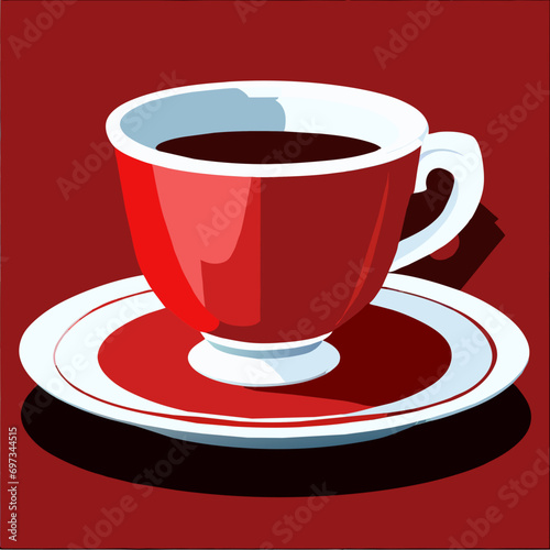Red tea cup and saucer on isolated background