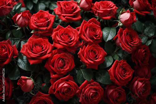 Intimate Romance in Full Bloom - A Symphony of Vibrant Red Roses Captures Natural Beauty