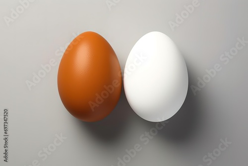 Fresh healthy brown and white eggs photographed from close range. generative AI