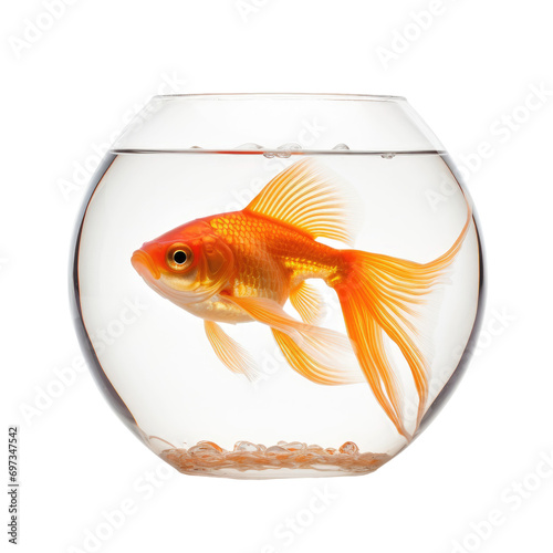 Goldfish in aquarium isolated on white or transparent background