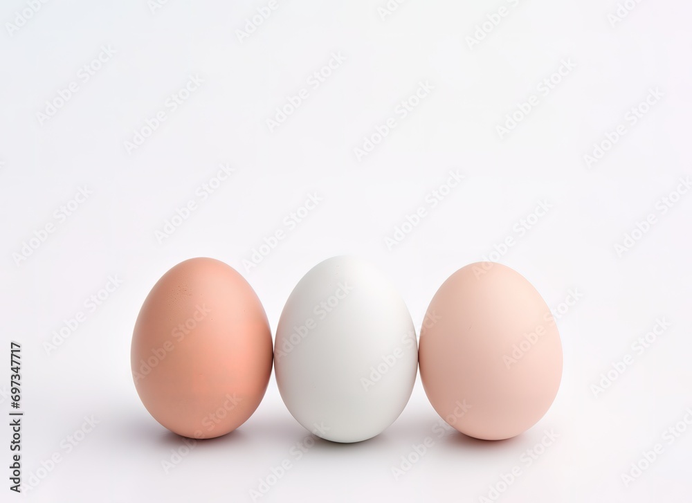 a row of fresh and healthy eggs neatly arranged on a white background. generative ai a row of fresh and healthy eggs neatly arranged on a white background. generative ai