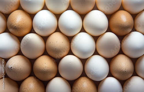 a row of fresh and healthy eggs neatly arranged on a white background. generative ai