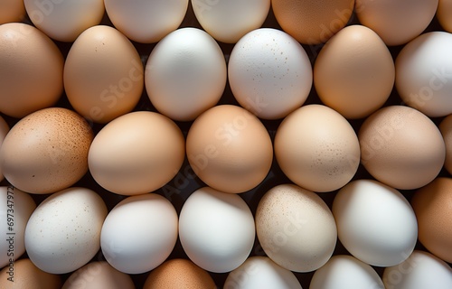 a row of fresh and healthy eggs neatly arranged on a white background. generative ai