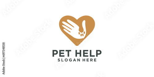 Animal Care Logo Design Template. Animal Care Logo With Sign Of Love And Helping Hand For Pets