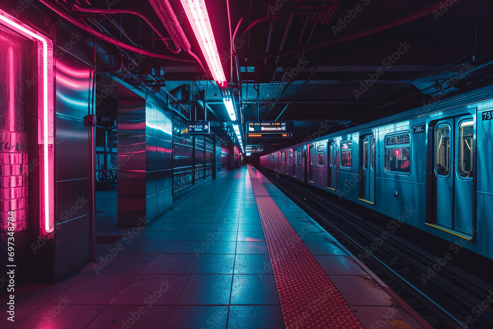 elegant dark theme inspired by the enigmatic New York City subway system, featuring sleek, neon-lit elements that embody the essence of urban sophistication