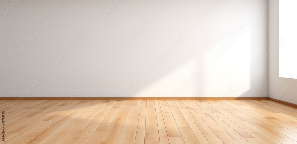 An empty room with a wooden floor with a spotlight effect from outside. generative AI An empty room with a wooden floor with a spotlight effect from outside. generative AI