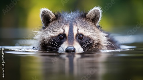 A picture of a cute raccoon in a pond