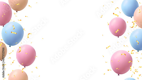 Pastel balloons for party birthday, invitation template, horizontal banner