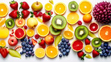 Fresh and vibrant fruits artfully displayed on a clean white background