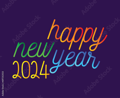 Happy New Year 2024 Abstract Multicolor Graphic Design Vector Logo Symbol Illustration With Purple Background