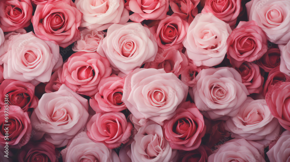 A beautiful bouquet of pink and white garden roses, floribunda and persian buttercups, arranged with love for valentine's day