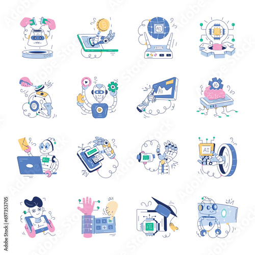 Modern Pack of Futuristics Hand Drawn Illustrations 

