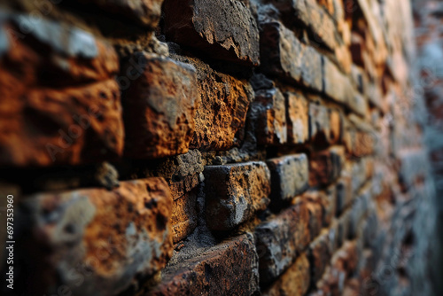 Zoom in on the textures of a brick wall, capturing the warmth and history embedded in each brick, in a cinematic and detailed photo.
