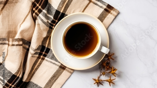 A warm cup of tea on a white background