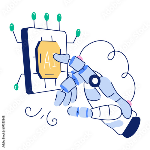 Robot touch hand drawn mini illustration