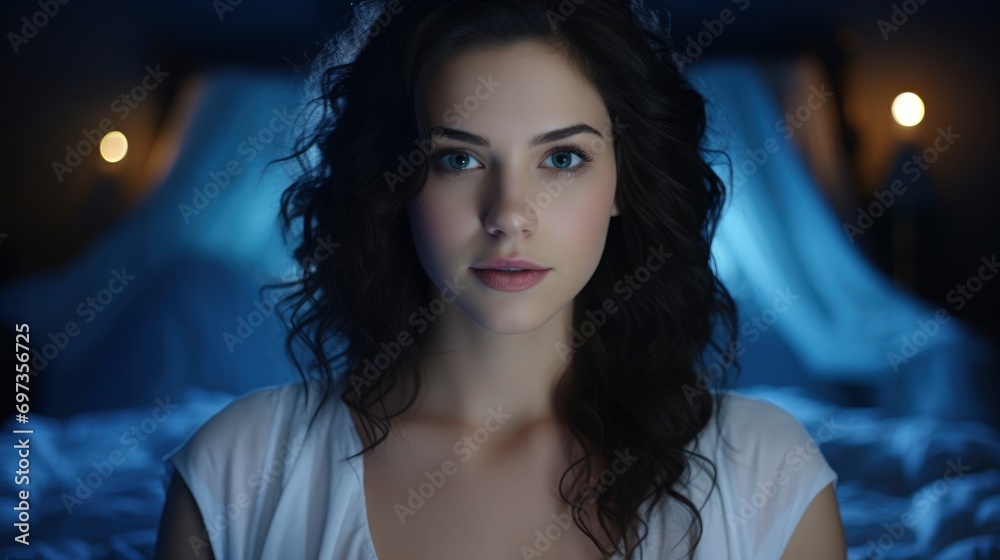 Young Woman Wake Portrait Bedroom After, Background HD For Designer