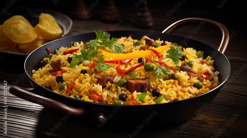 A cast-iron pan is used to cook uzbek pilaf.