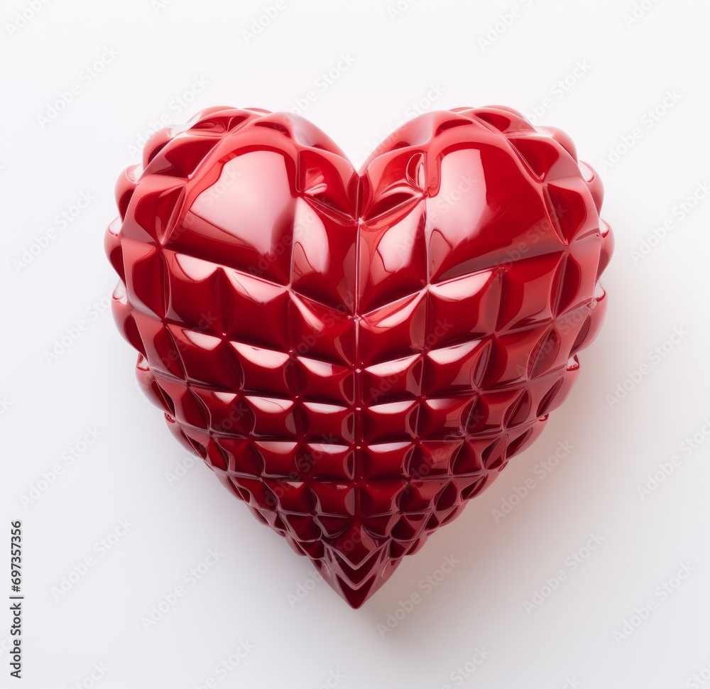 3D glossy red heart with geometric edges on a white background, ideal for romantic concepts 3D glossy red heart with geometric edges on a white background, ideal for romantic concepts