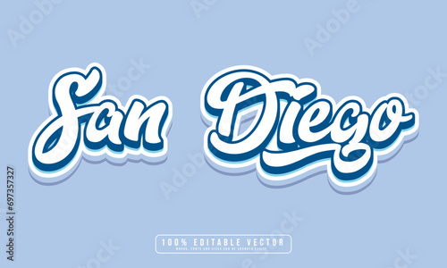 San Diego text effect vector. Editable 3d college t-shirt design printable text effect vector 
