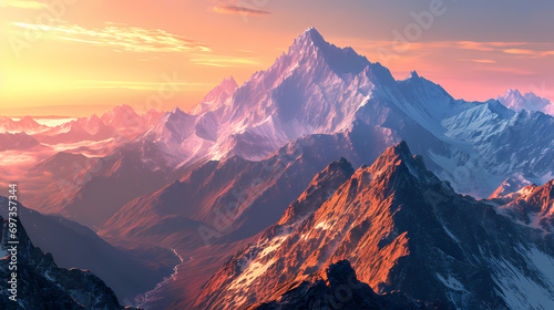 Photo Generative AI, Sunrise Majesty over Peaks