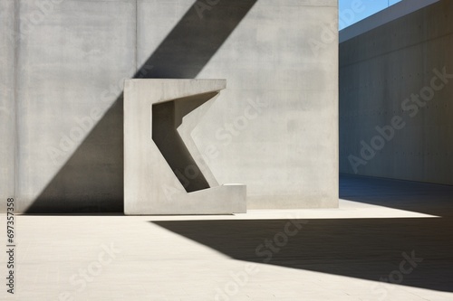 : An abstract composition of shadows cast by a modern sculpture against the backdrop of a concrete architectural structure