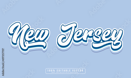 New Jersey text effect vector. Editable 3d college t-shirt design printable text effect vector 
