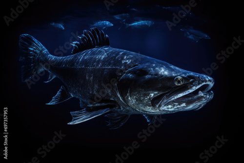 A Coelacanth, a rare and prehistoric fish species, in its deep-sea habitat