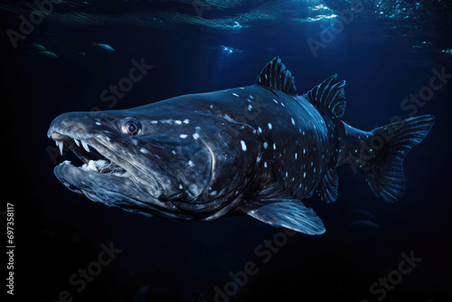 A Coelacanth  a rare and prehistoric fish species  in its deep-sea habitat
