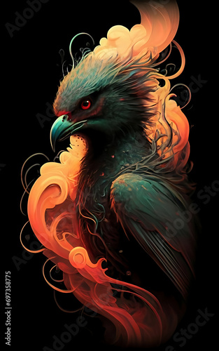 an ethereal and mesmerizing image of an Little Red Kaluta Embrace the styles of illustration, dark fantasy, and cinematic mystery the elusive nature of smoke photo