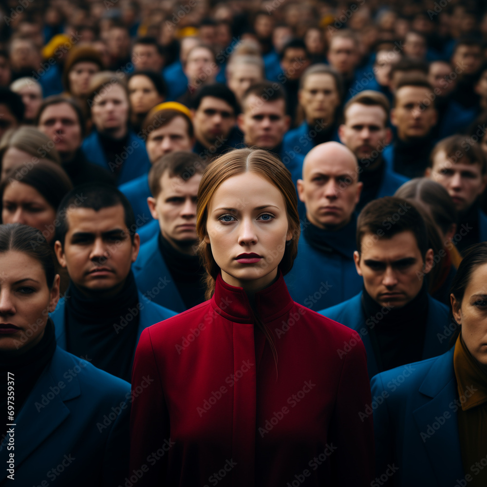 Girl in the crowd. Let's support diversity minimal concept.Generative AI Girl in the crowd. Let's support diversity minimal concept.Generative AI