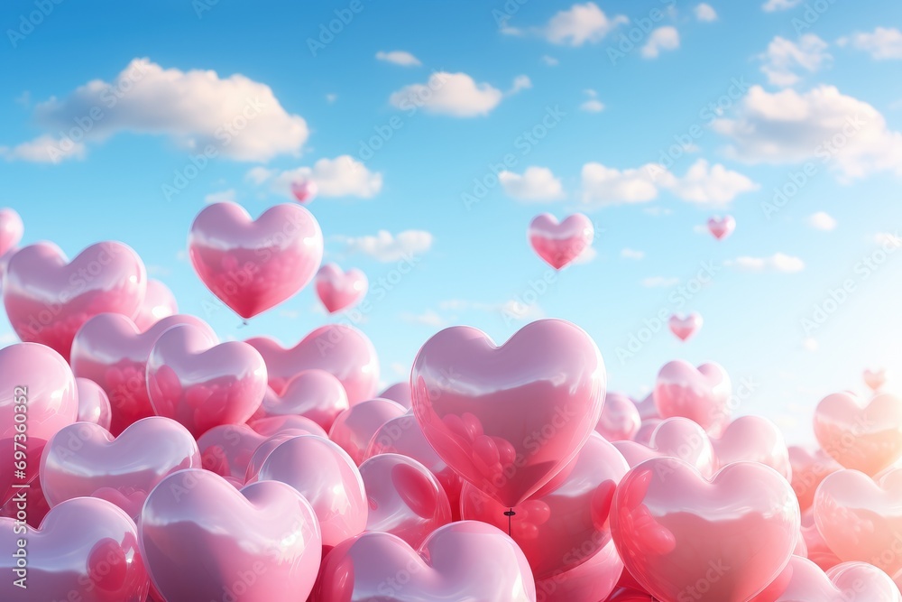 pink balloon on blue sky background. Valentine's day concept.
