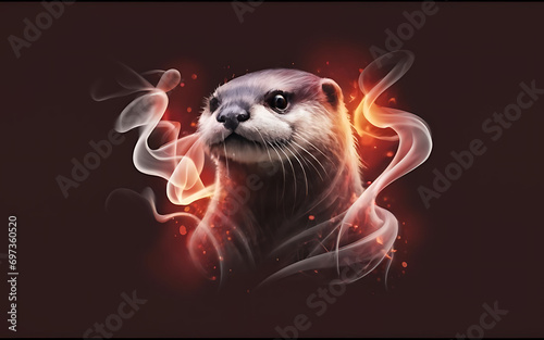 an ethereal and mesmerizing image of an Asian Small-clawed Otter Embrace the styles of illustration, dark fantasy, and cinematic mystery the elusive nature of smoke photo