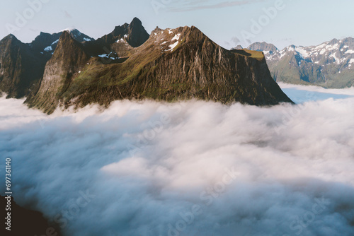 Aerial view in Norway rocky mountains and clouds landscape travel Sunmore Alps beautiful destinations scenery scandinavian nature photo