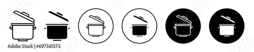 Cooking pot Icon. stainless steel household kitchenware utensil appliance to cook meal in cooker with handle. open casserole or culinary soup sauce pan or stewpan vector. cooking pot or stewpot set 