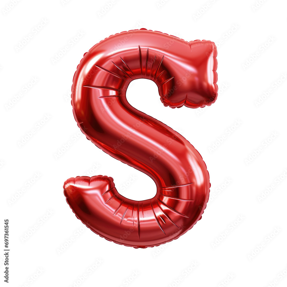 Red metallic S alphabet balloon Realistic 3D on white background. Generative AI Red metallic S alphabet balloon Realistic 3D on white background. Generative AI