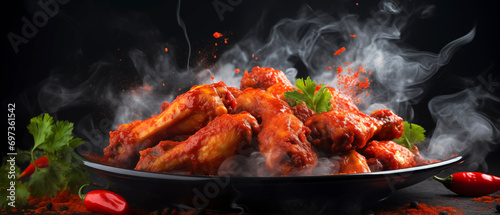 Appetizing wings in an appetizing composition.