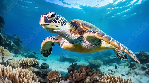 The red sea is home to turtles and corals photo