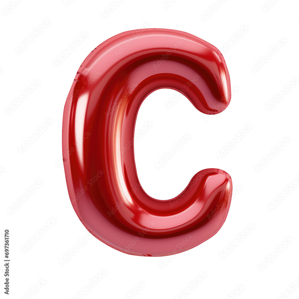 Red metallic C alphabet balloon Realistic 3D on white background. Generative AI Red metallic C alphabet balloon Realistic 3D on white background. Generative AI